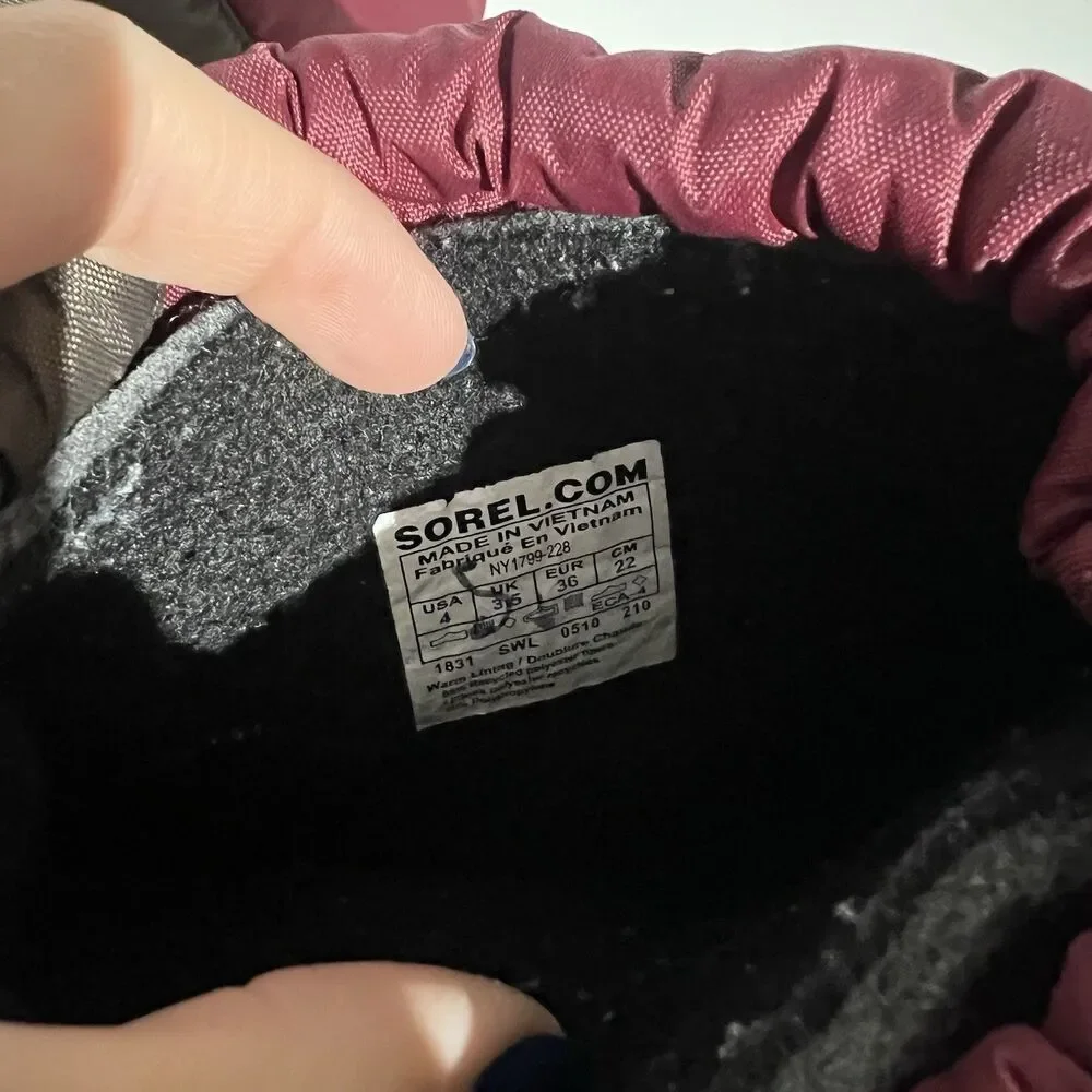 SOREL Cub Youth Kids Brown Maroon Insulated Waterproof Winter Snow Boots /US 4